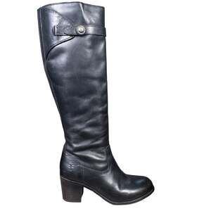 Frye Molly Button Tall Black Leather Riding Boots Block Heel Size 7.5 B